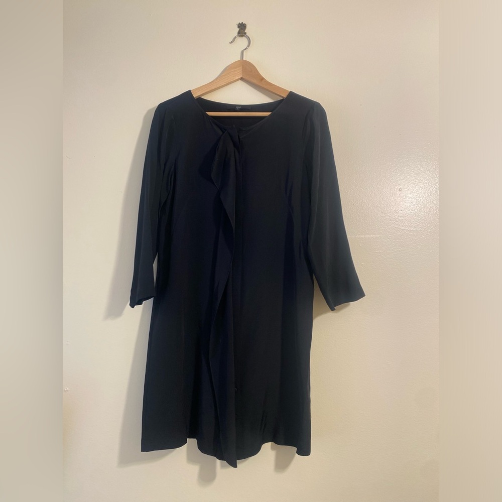 Tibi Silk Black Long-Sleeve Button Down Mini Dress . Size 4